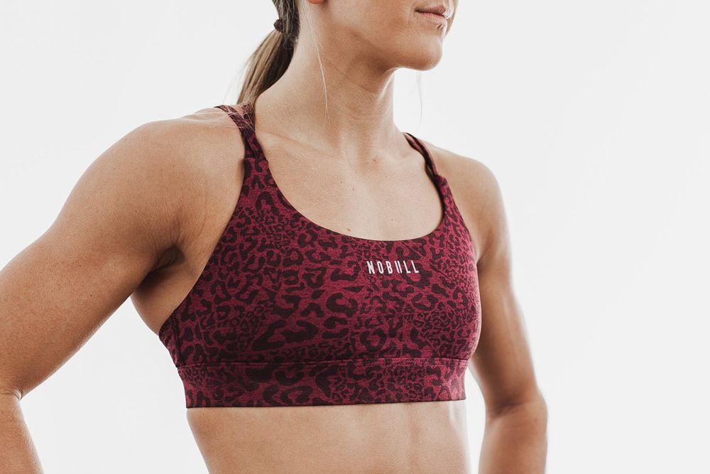 NOBULL Women's Sports Bras - Wine Leopard - Ireland (0496YVWDJ)